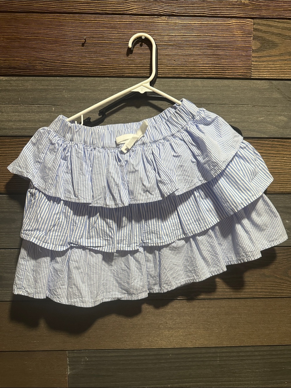 Striped Tiered Ruffle Mini Skirt - Light Blue and White